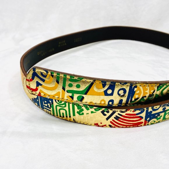 Vintage Metallic Gold Leather Belt w/Print - Picture 5 of 6